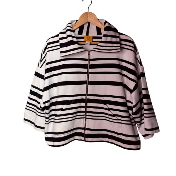 Ruby Rd Women’s XL Striped Zip-Up Jacket Black White Cotton Blend 3/4 Sleeve - Picture 5 of 8
